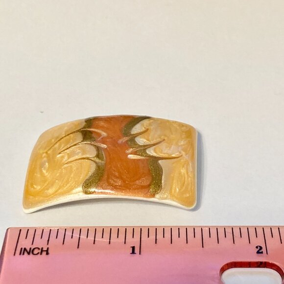 Vintage Cream Beige Copper Swirl Enamel Clip On Earrings 70s 80s Retro Fall - Picture 10 of 11